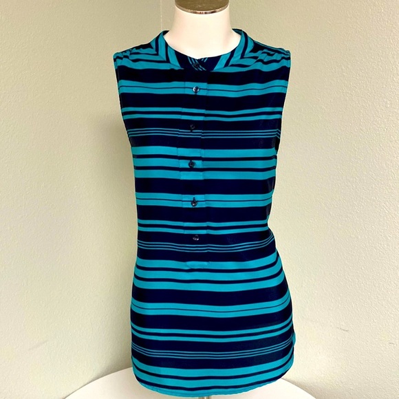 J. Crew Tops - J. CREW Sleeveless Popover Sleeveless Striped Navy Teal Blouse Size 6